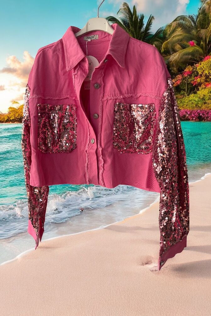 veste chemise coton destroy et sequins(en exclu)
