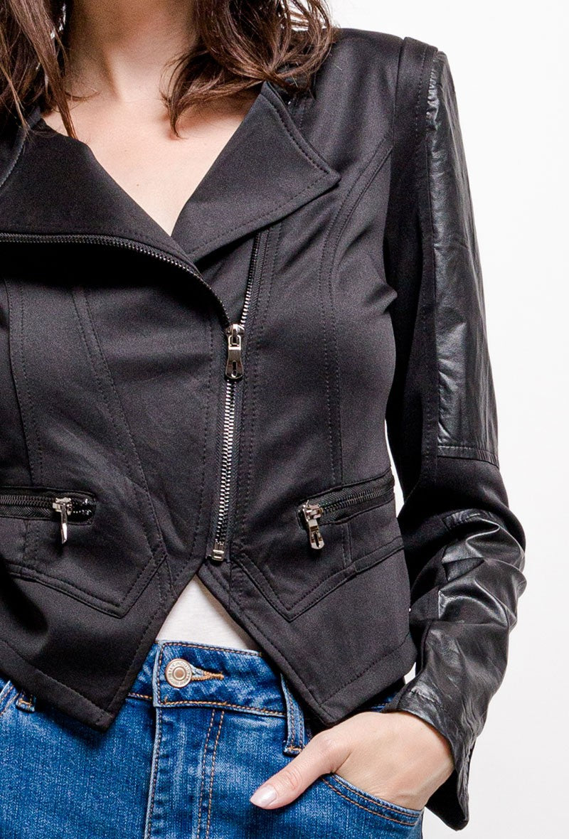 VESTE BI-MATIÈRE AVEC SIMILI CUIR