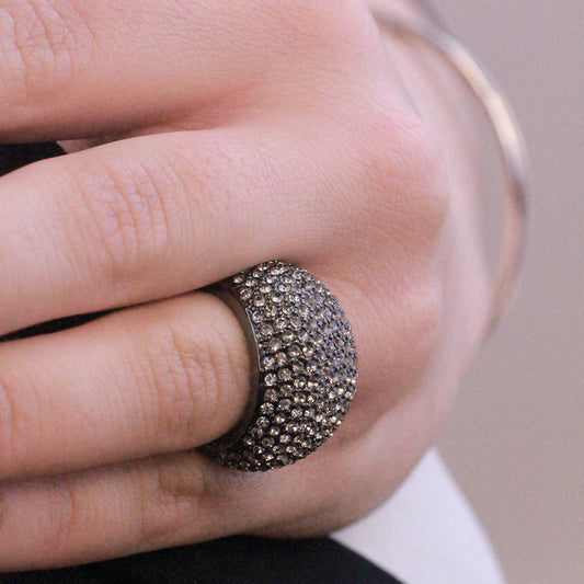 Bague Glamour Metal - Argenté Et Gris Anthracite
