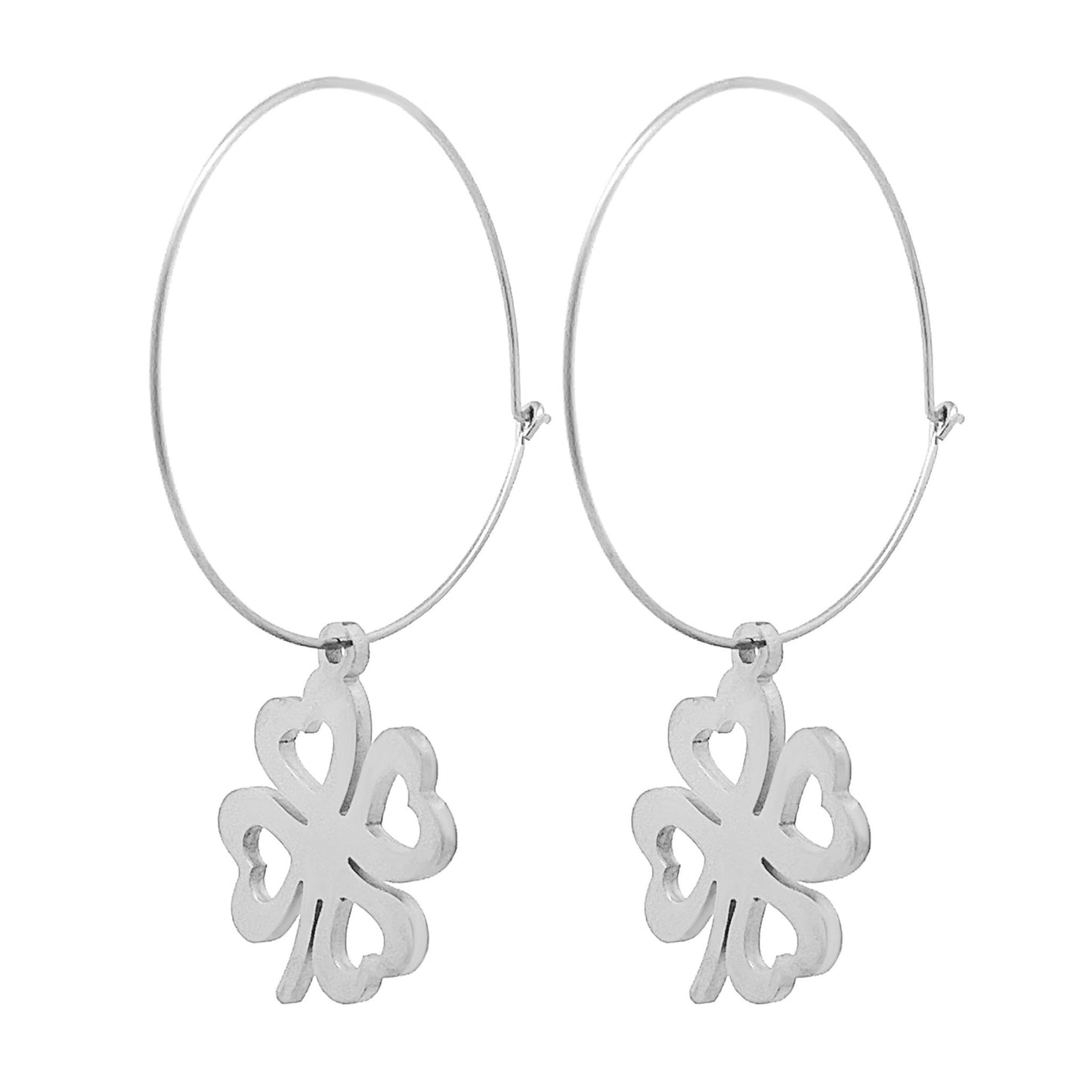 Boucle d'oreille circulaire avec trèfle à quatre feuilles - L'autre mode