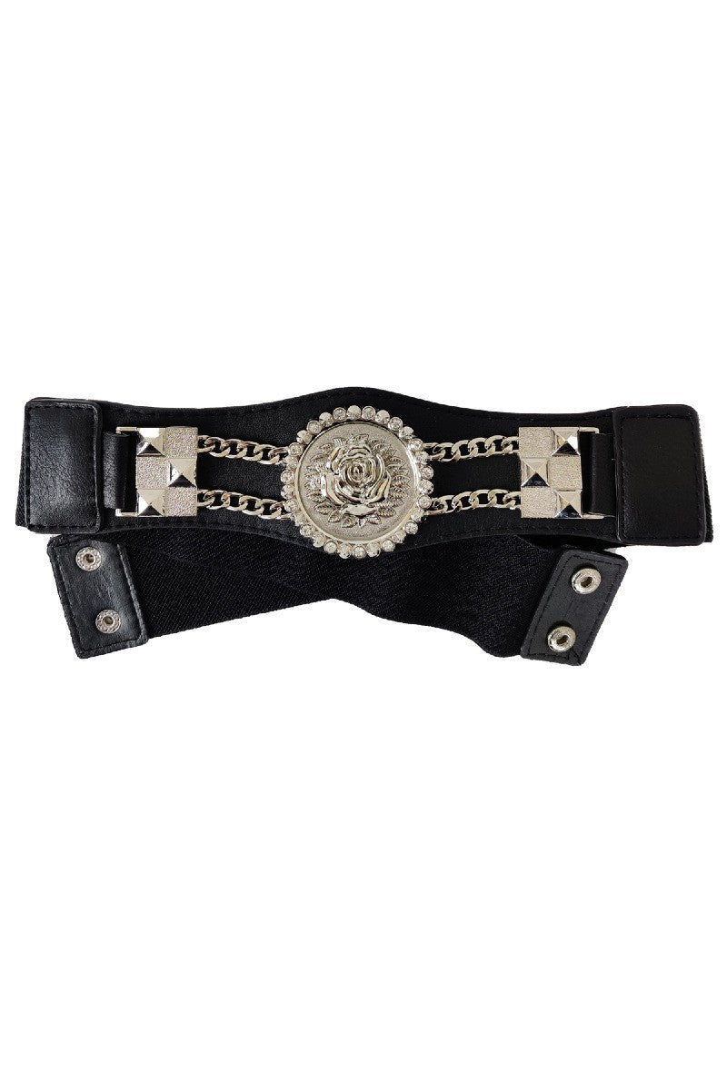 CEINTURE ÉLASTIQUE FEMME AVEC DÉCOR CHAÎNE ET FLEUR - L'autre mode