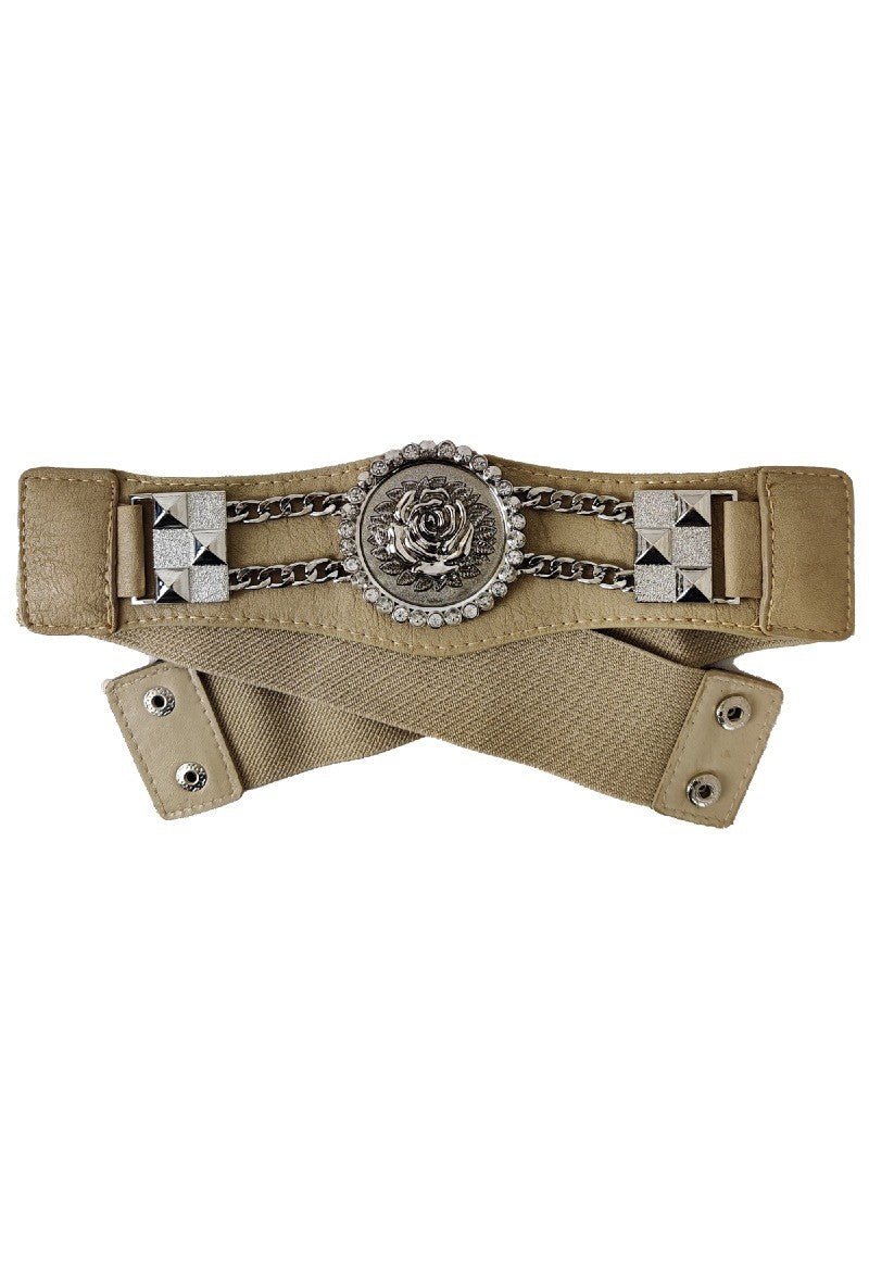 CEINTURE ÉLASTIQUE FEMME AVEC DÉCOR CHAÎNE ET FLEUR - L'autre mode