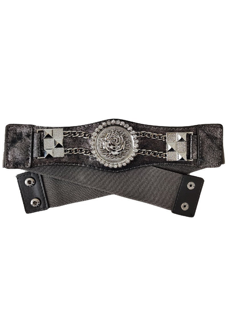 CEINTURE ÉLASTIQUE FEMME AVEC DÉCOR CHAÎNE ET FLEUR - L'autre mode