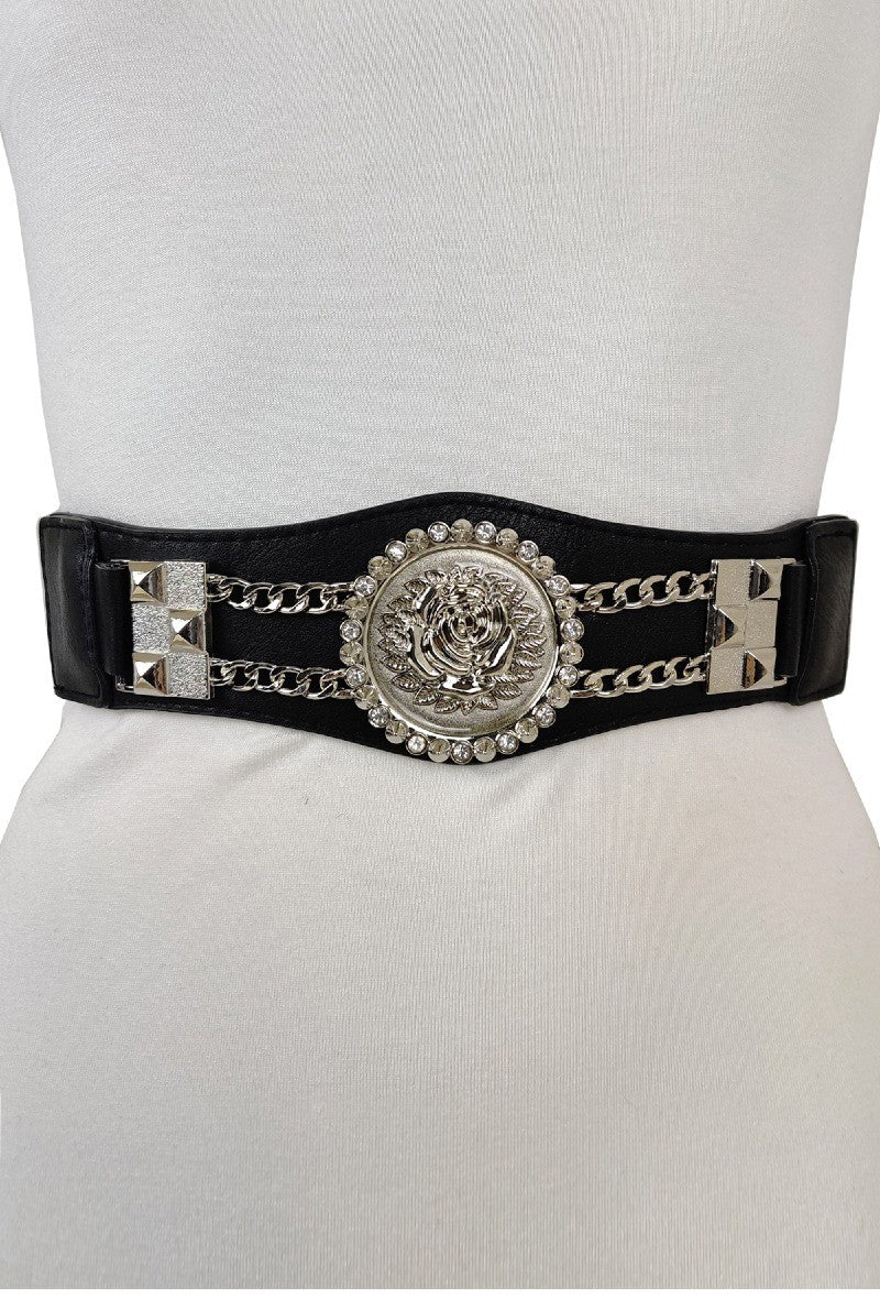 CEINTURE ÉLASTIQUE FEMME AVEC DÉCOR CHAÎNE ET FLEUR - L'autre mode