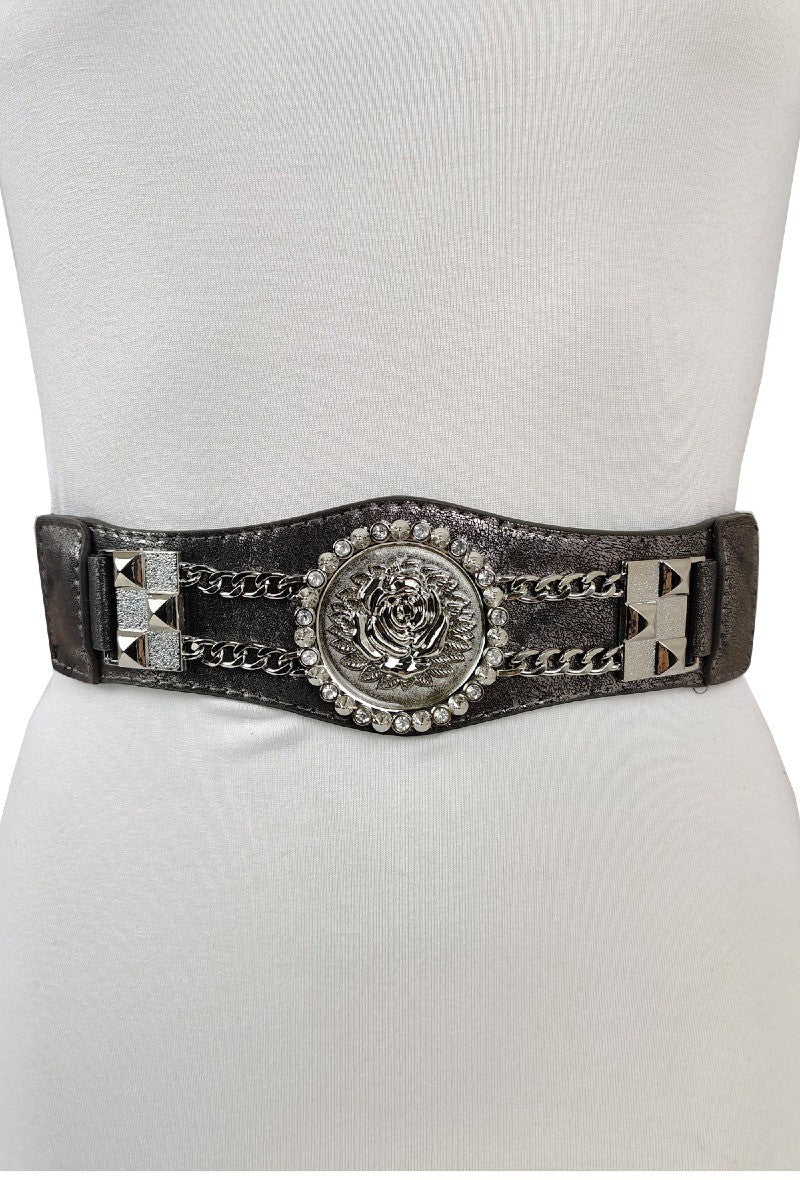 CEINTURE ÉLASTIQUE FEMME AVEC DÉCOR CHAÎNE ET FLEUR - L'autre mode