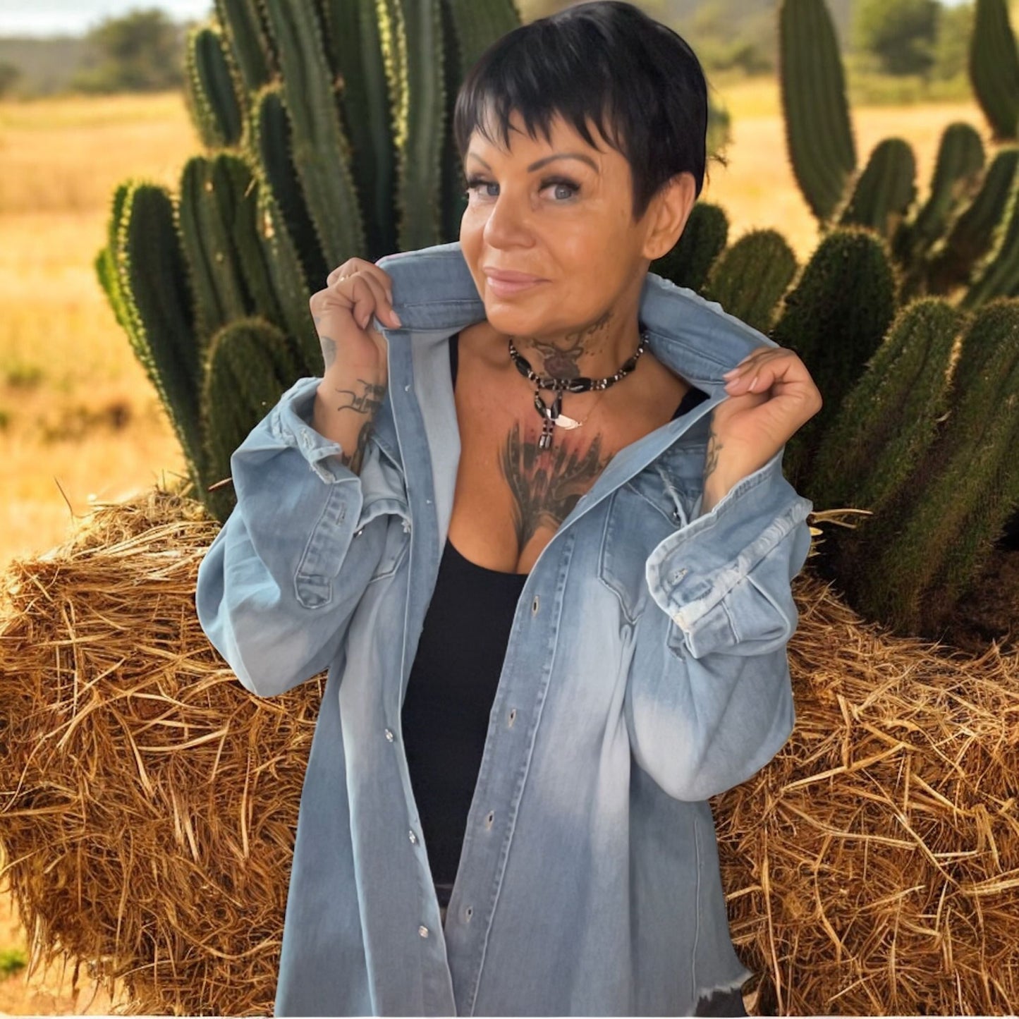 chemise veste jeans crunche - L'autre mode