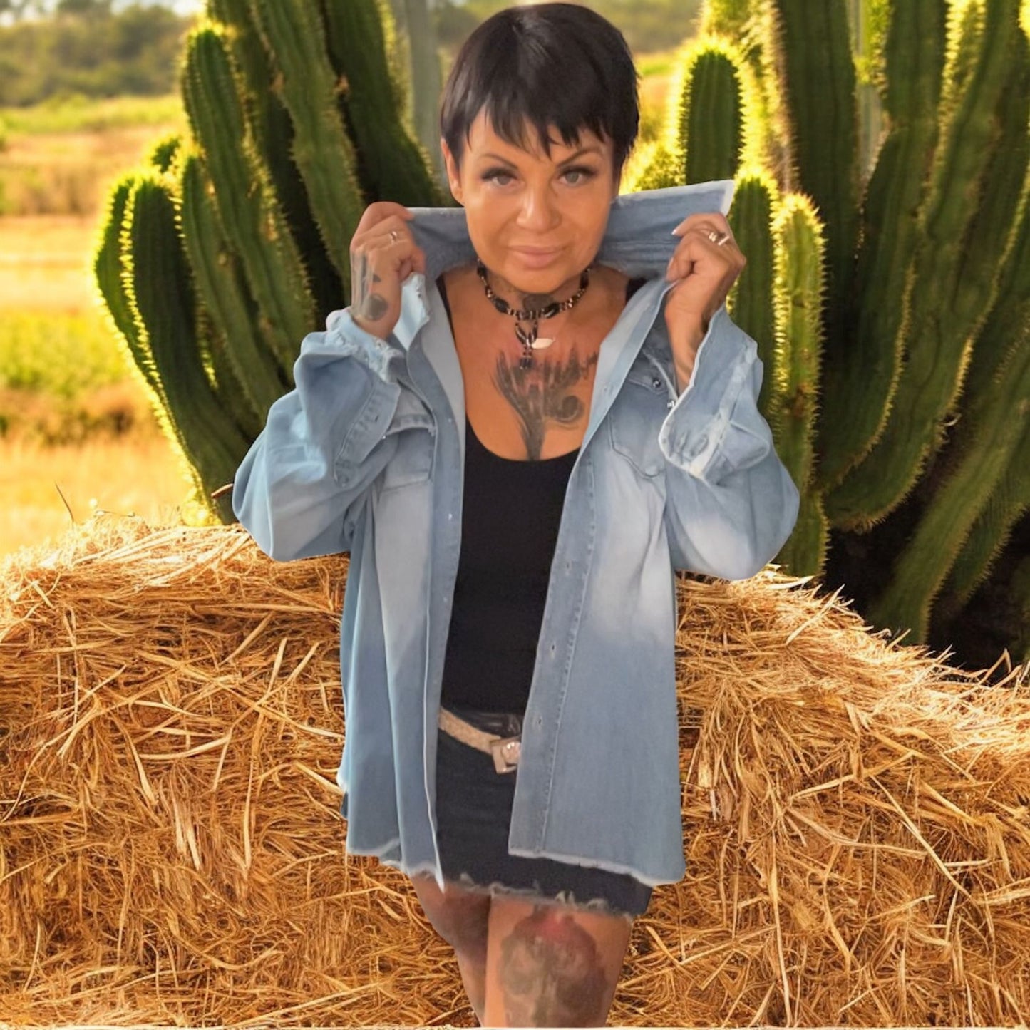 chemise veste jeans crunche - L'autre mode