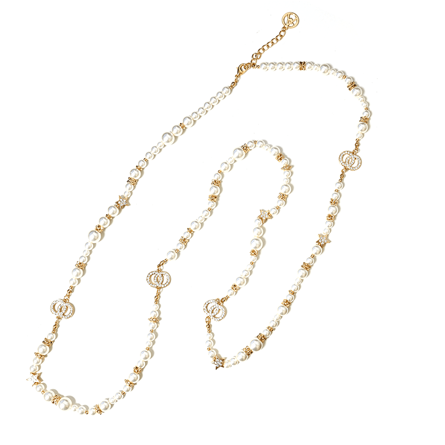 Collier long en perles avec double cercle et étoile - L'autre mode