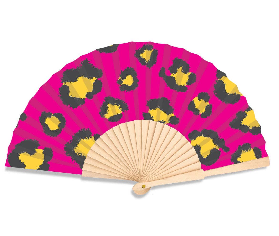 Éventail imprimé léopard rose 23 cm - L'autre mode