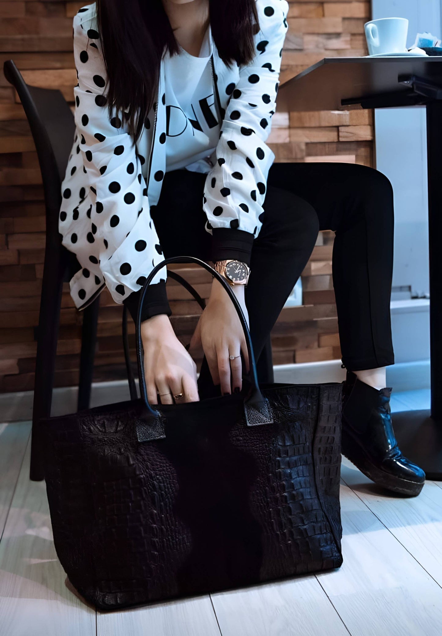 SAC cuir LOLA Croco Nero