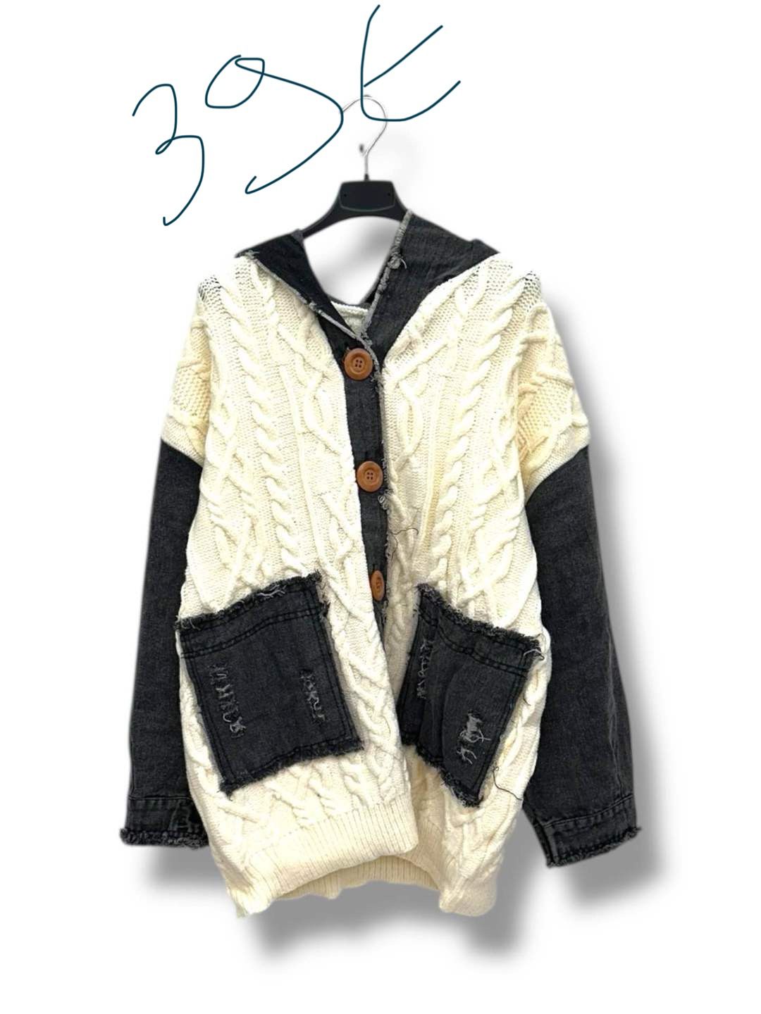 gilet veste empiècement jeans - L'autre mode