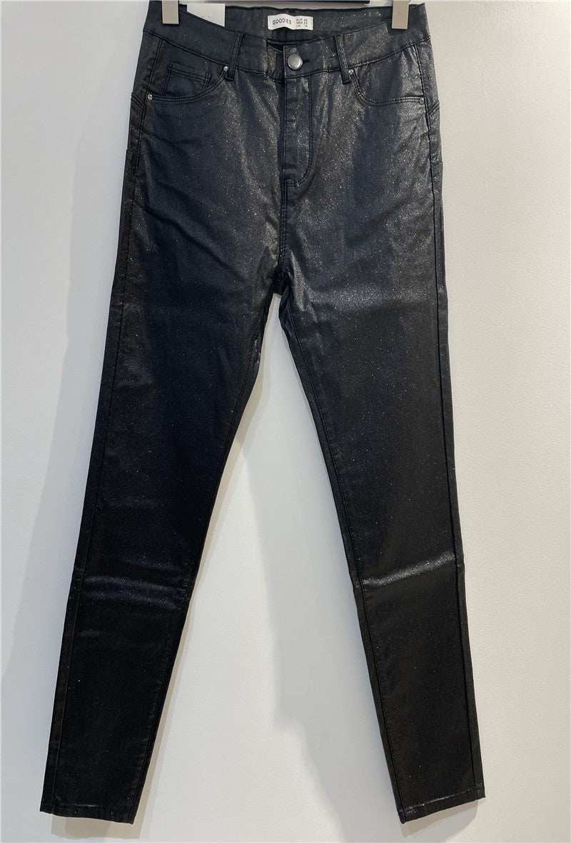 PANTALON SIMILI CUIR SKINNY PUSH PAILLETÉ GRANDE TAILLE - L'autre mode
