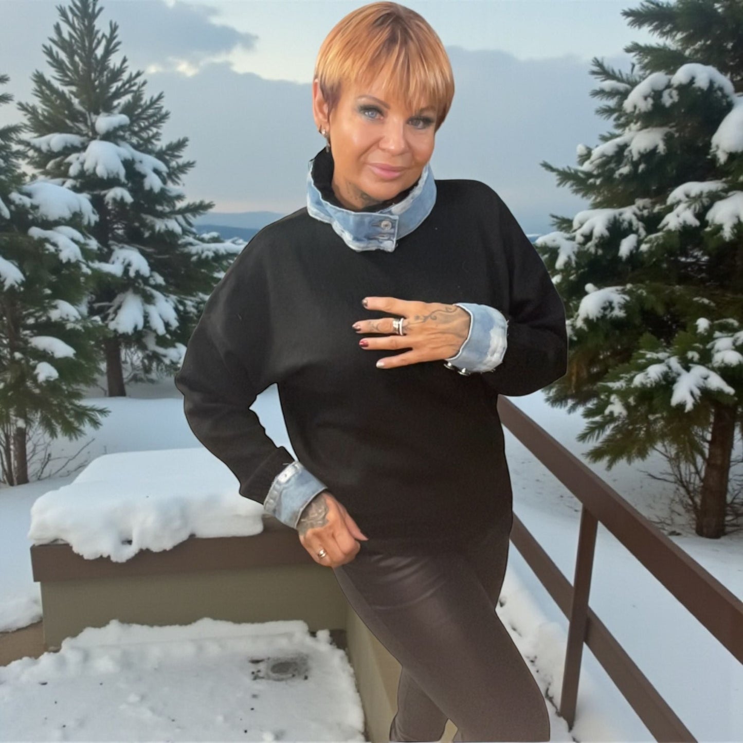 pull cheminée col jeans - L'autre mode