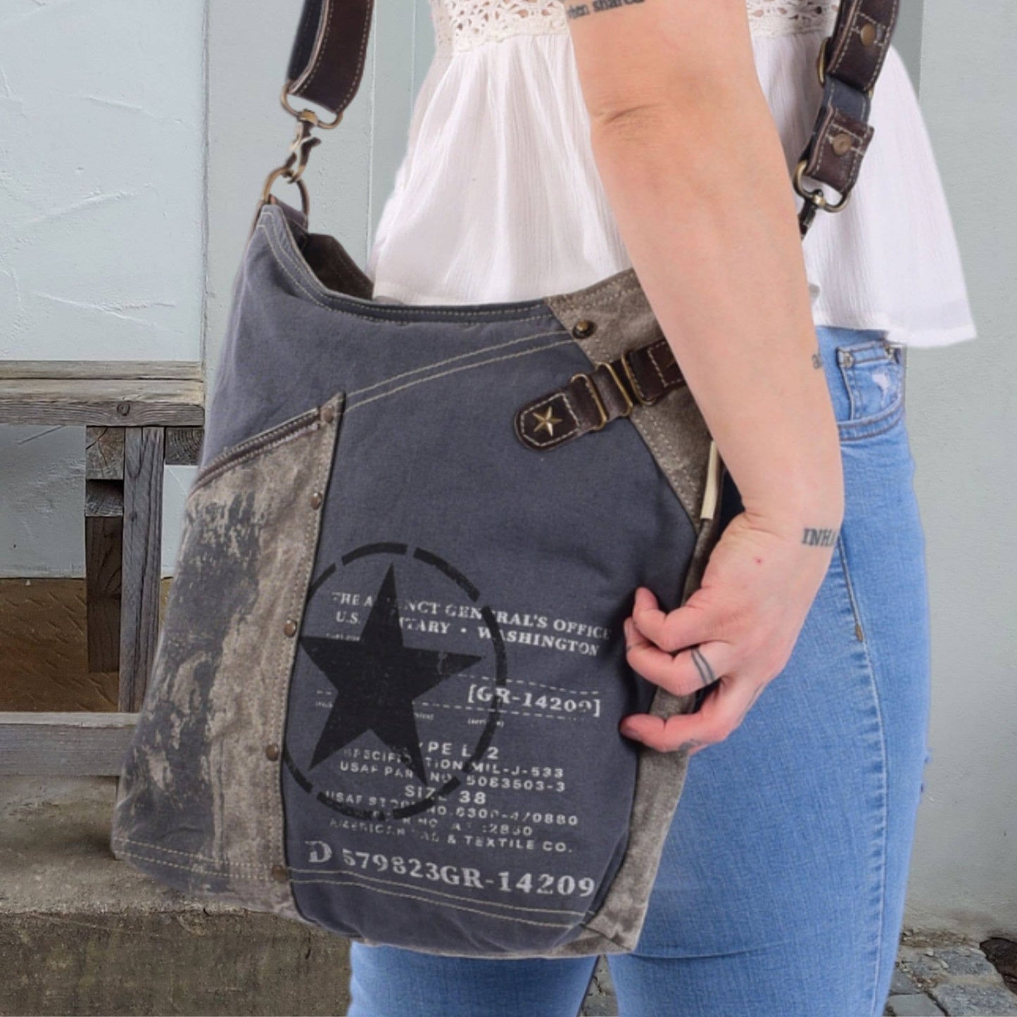 Sac à bandoulière en toile style vintage general's office - L'autre mode