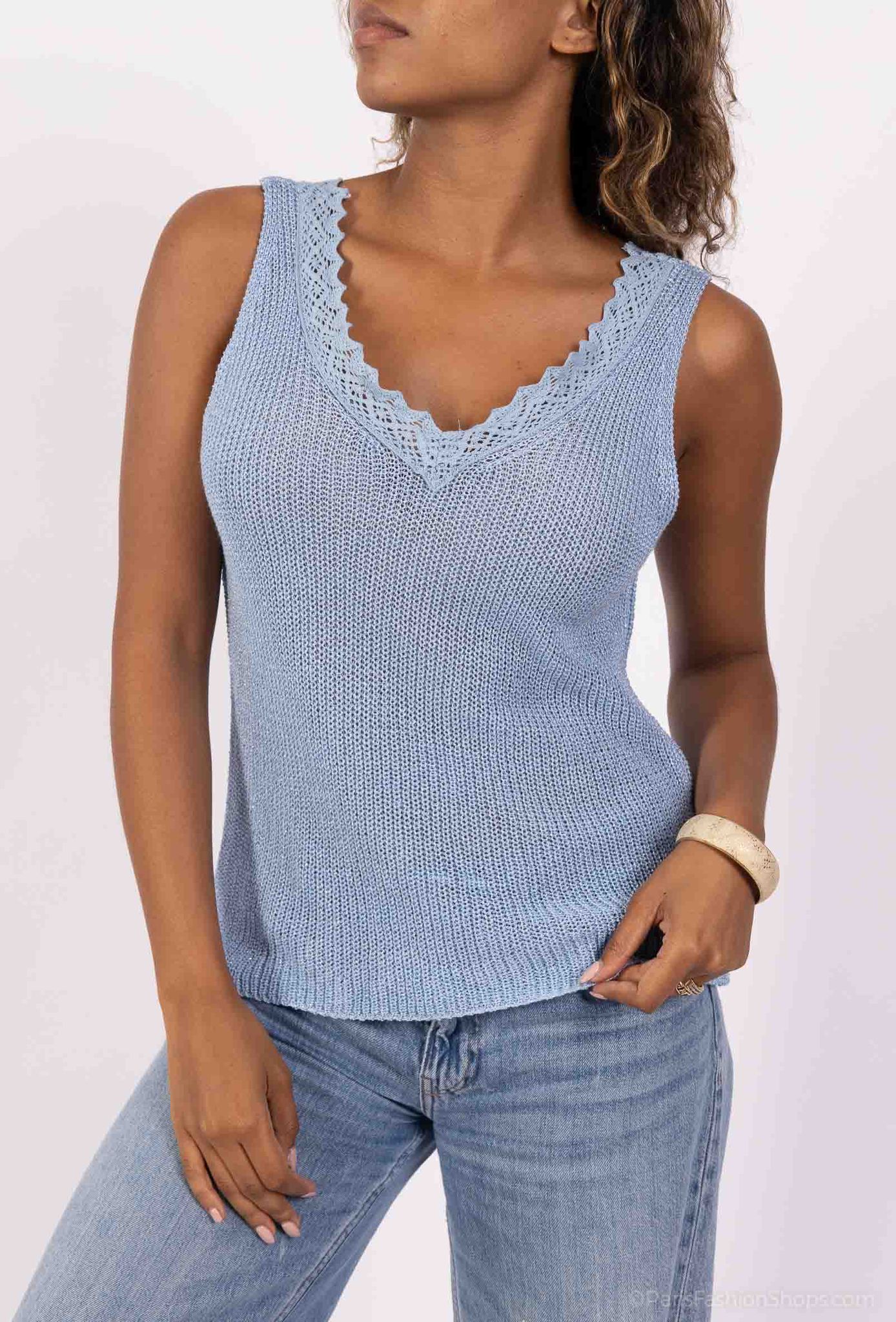 top mailles bordure dentelle - L'autre mode