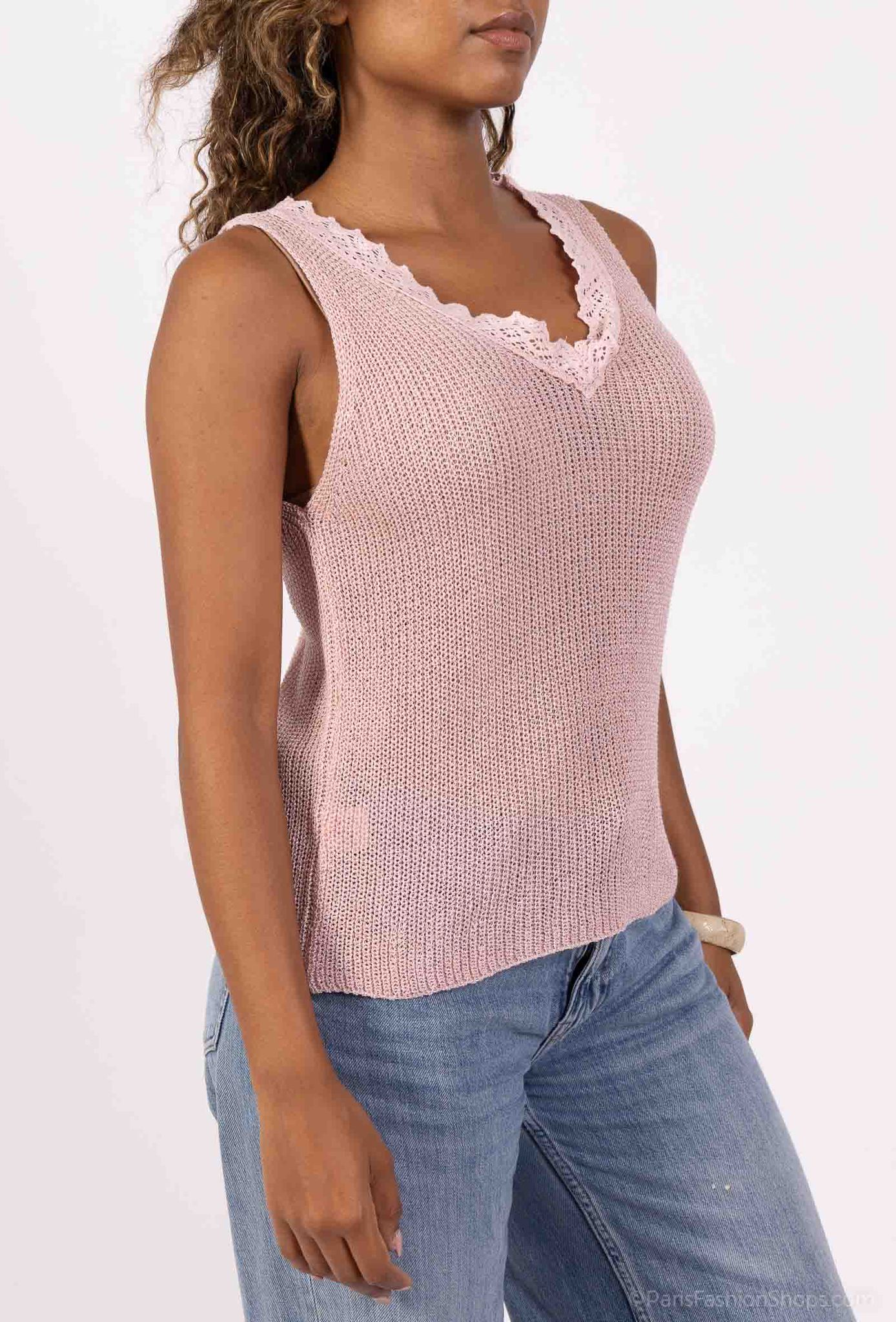 top mailles bordure dentelle - L'autre mode