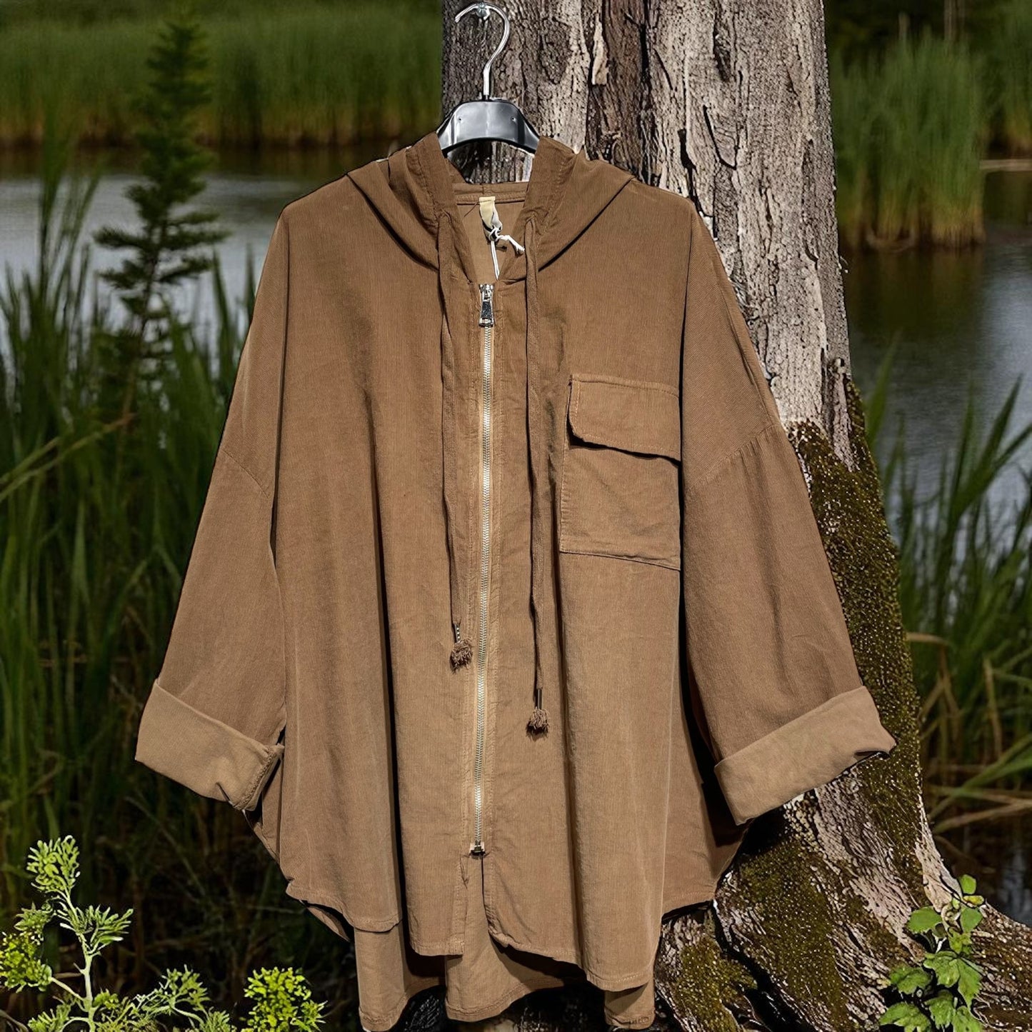 veste chemise capuche velour fin - L'autre mode