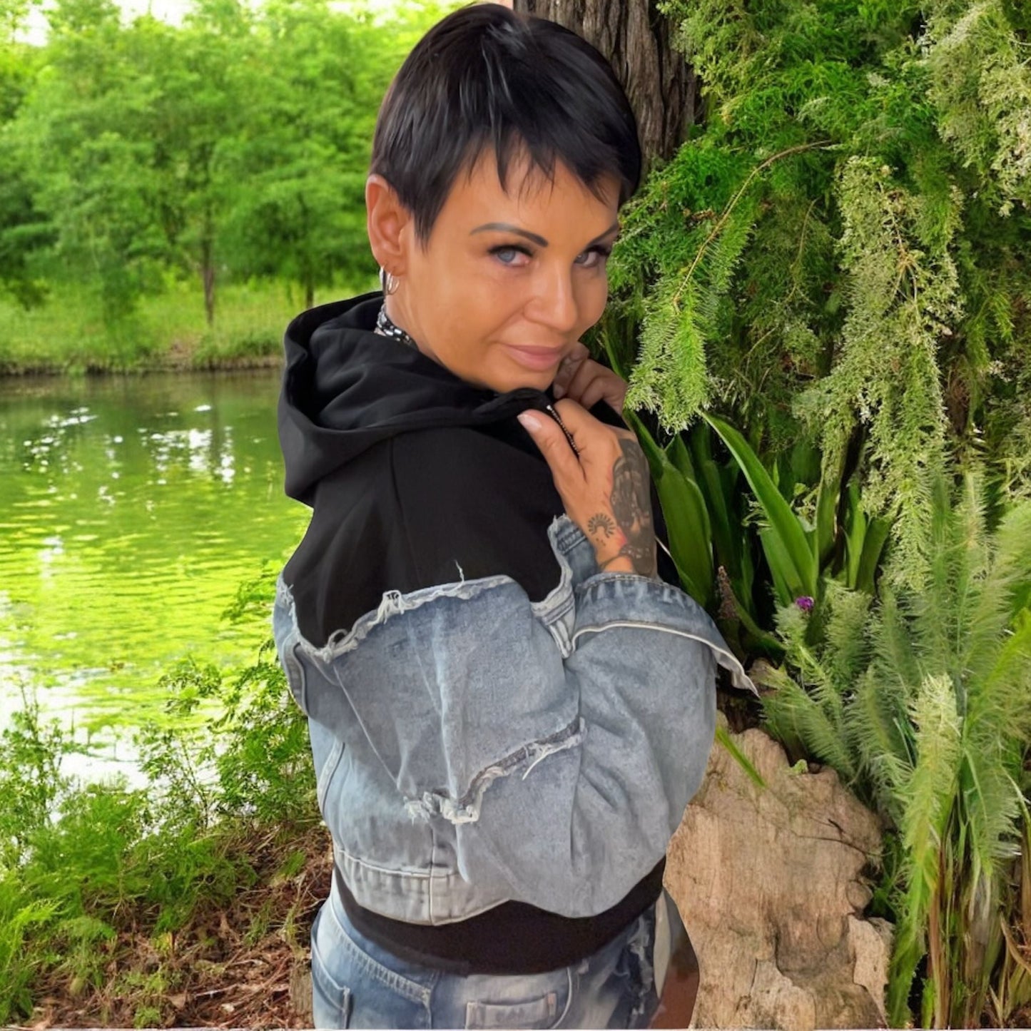 veste courte jeans and sweat - L'autre mode