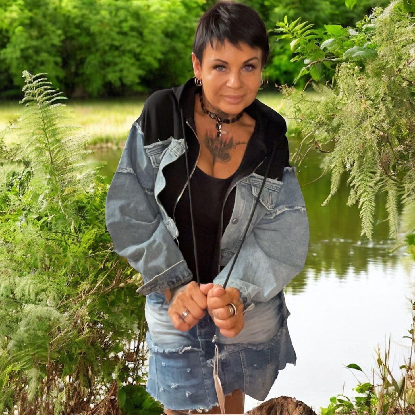 veste courte jeans and sweat - L'autre mode