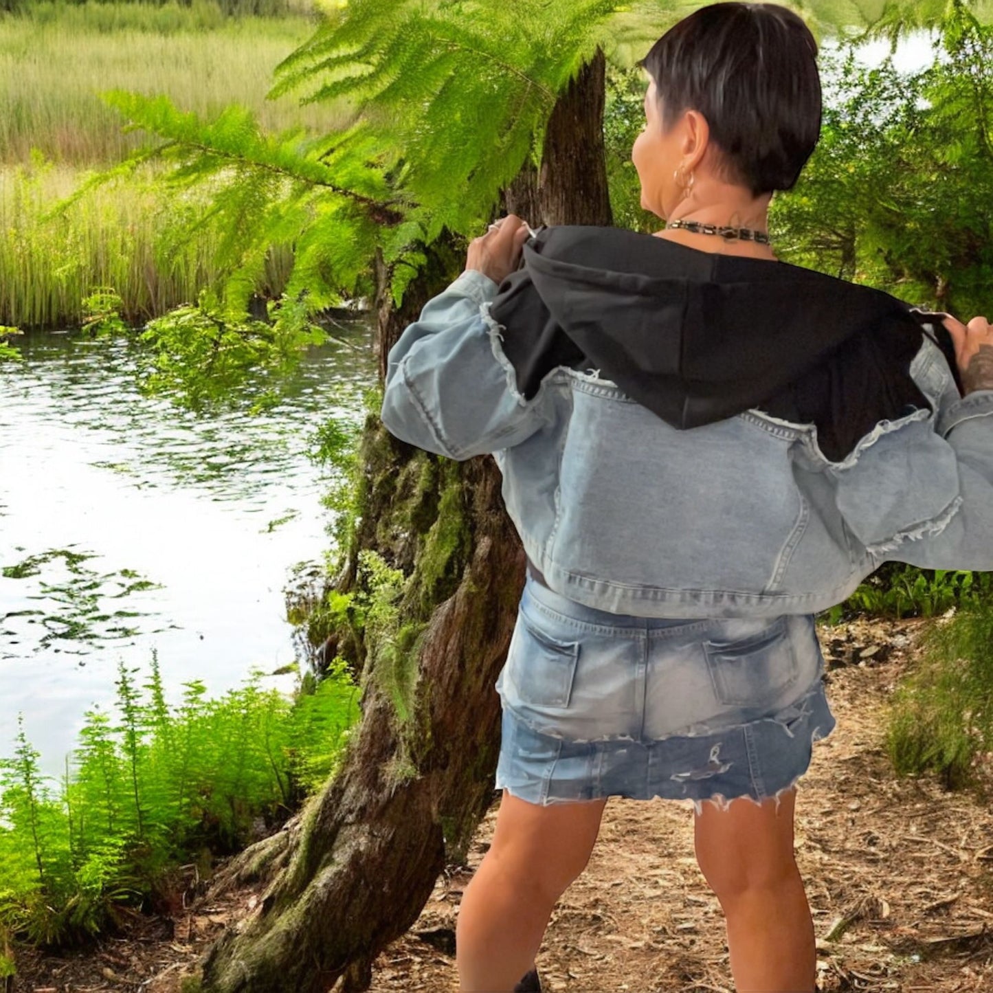 veste courte jeans and sweat - L'autre mode