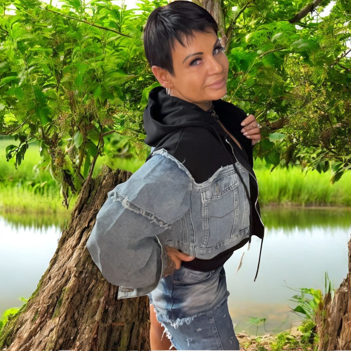 veste courte jeans and sweat - L'autre mode