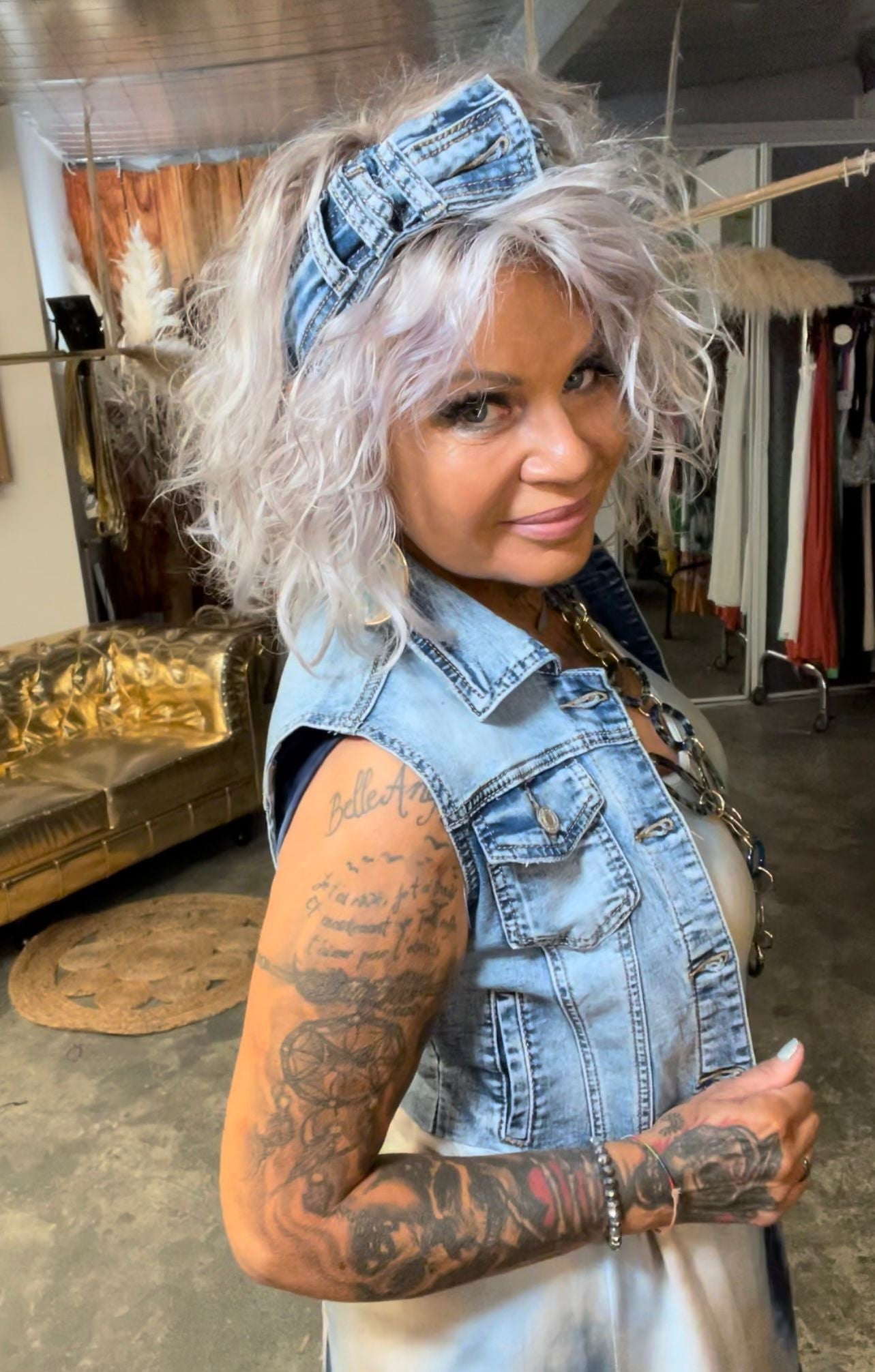 veste courte jeans vivi sans manche - L'autre mode