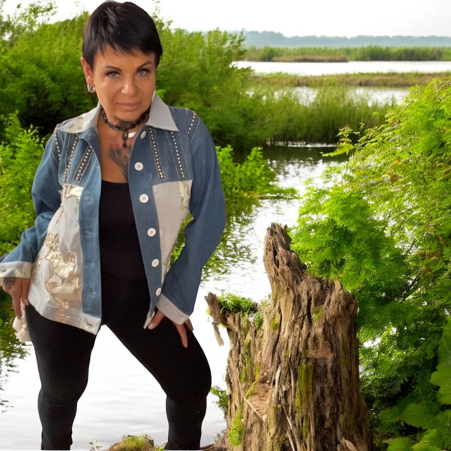 veste jeans brochée - L'autre mode