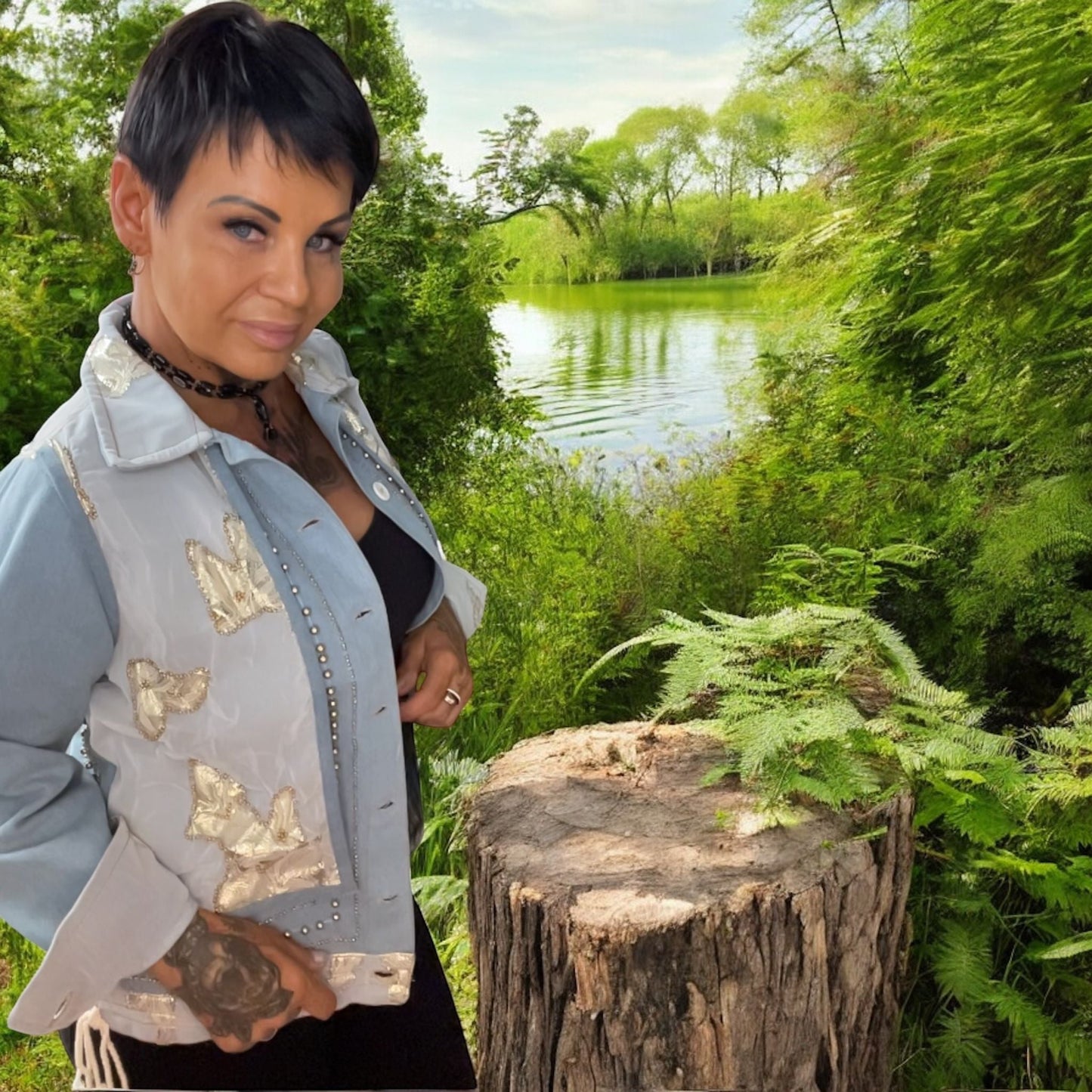 veste jeans brochée - L'autre mode