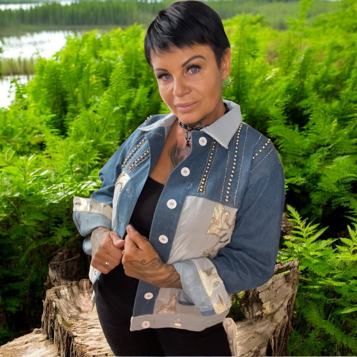 veste jeans brochée - L'autre mode