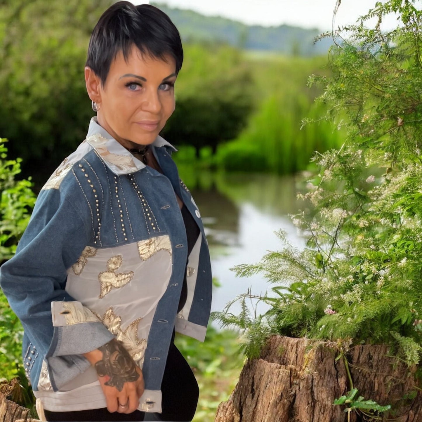veste jeans brochée - L'autre mode