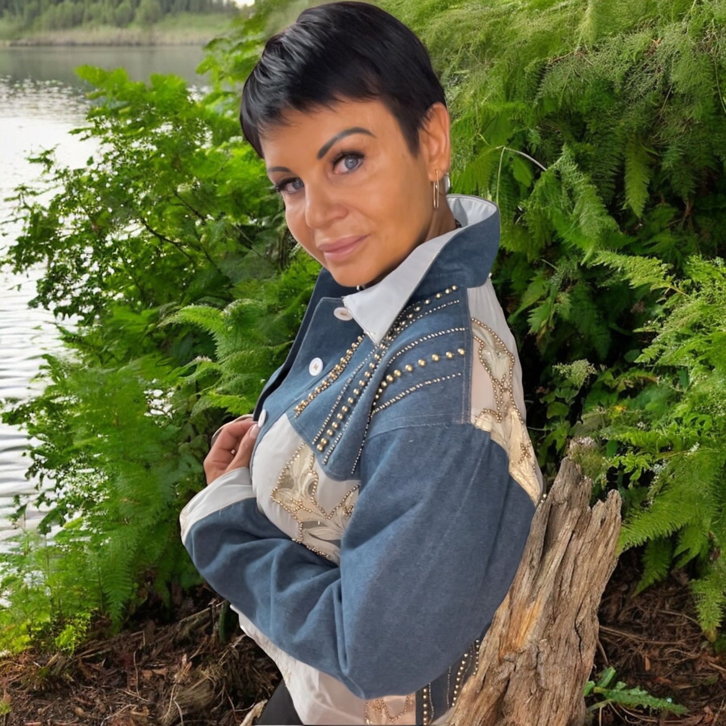 veste jeans brochée - L'autre mode