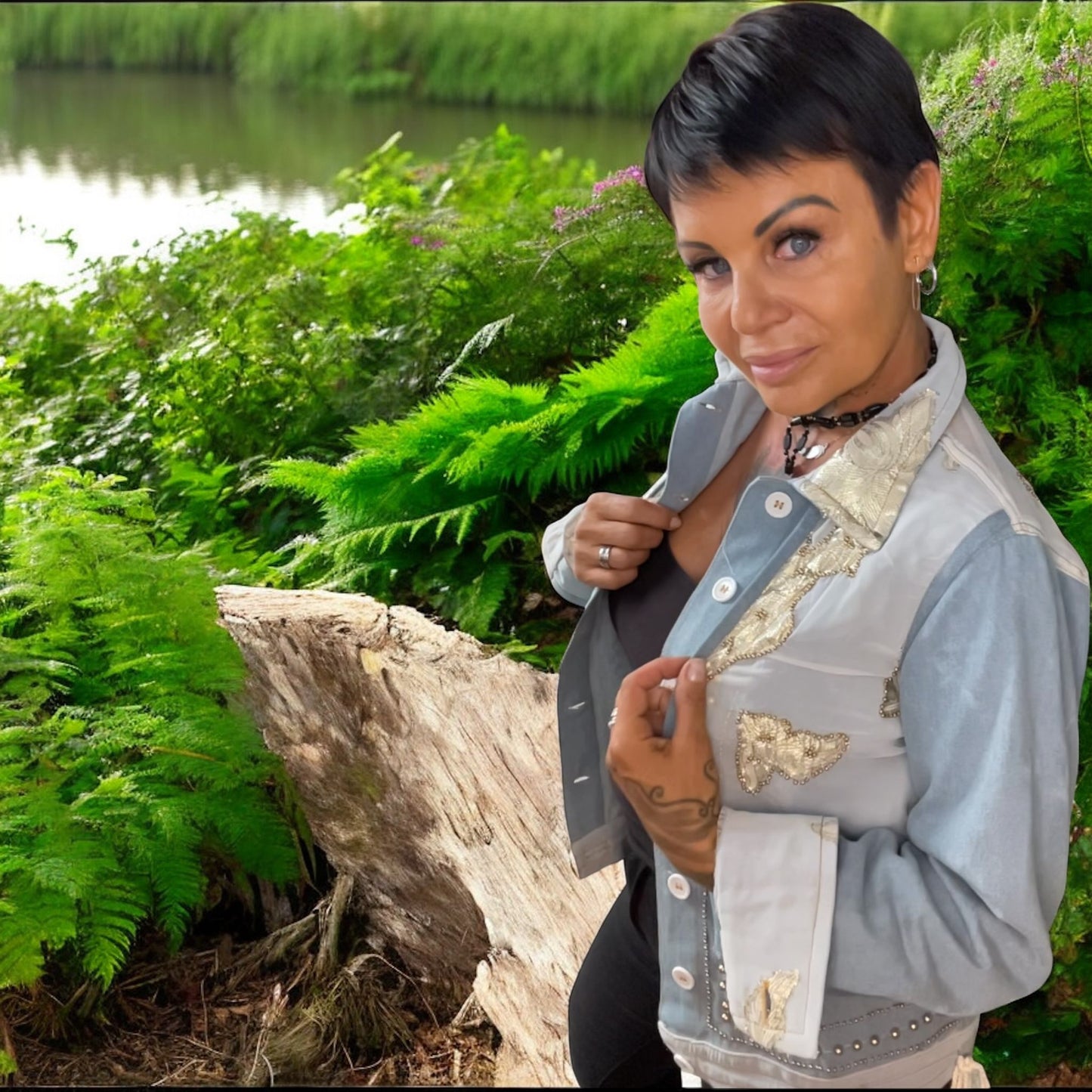 veste jeans brochée - L'autre mode