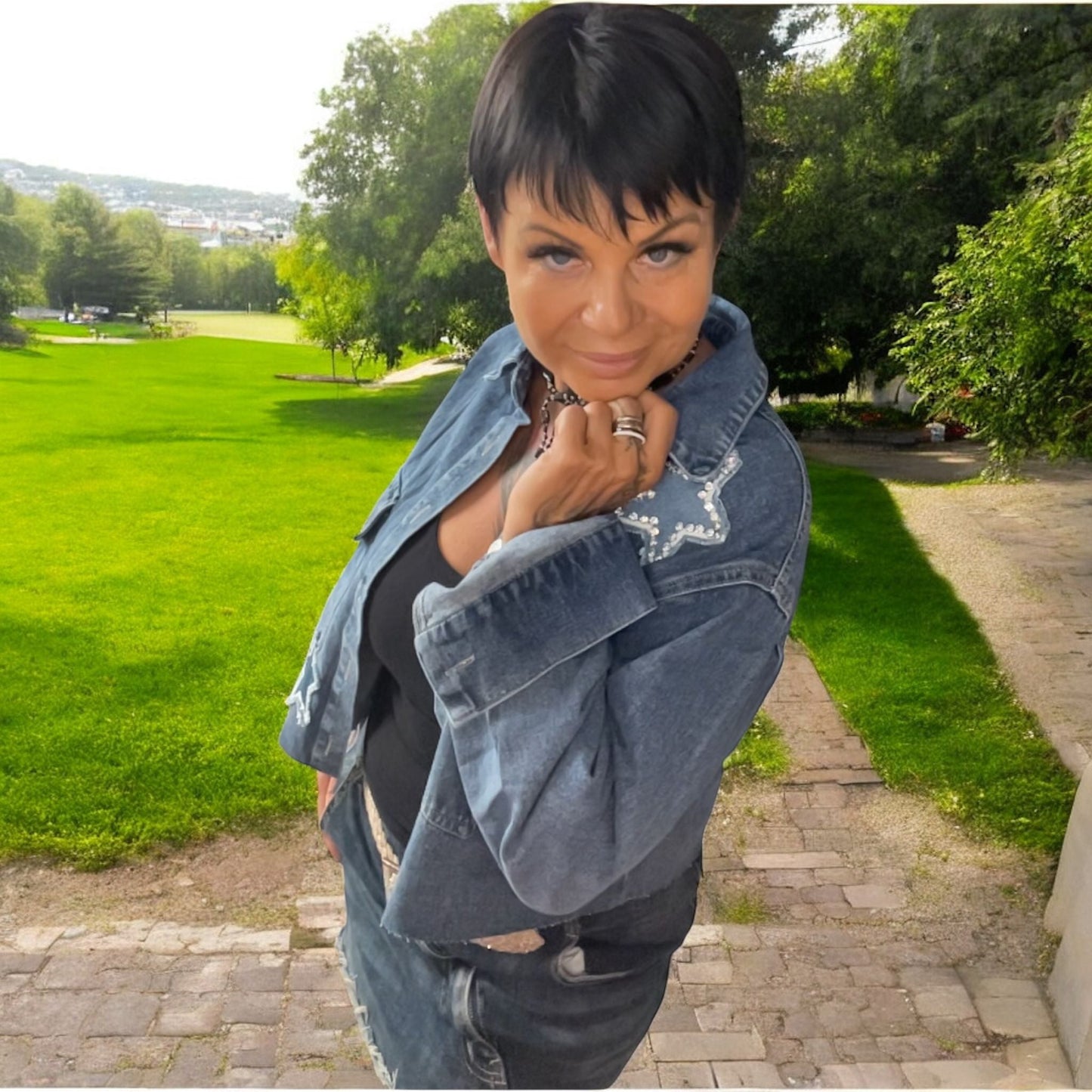 veste jeans etoiles - L'autre mode