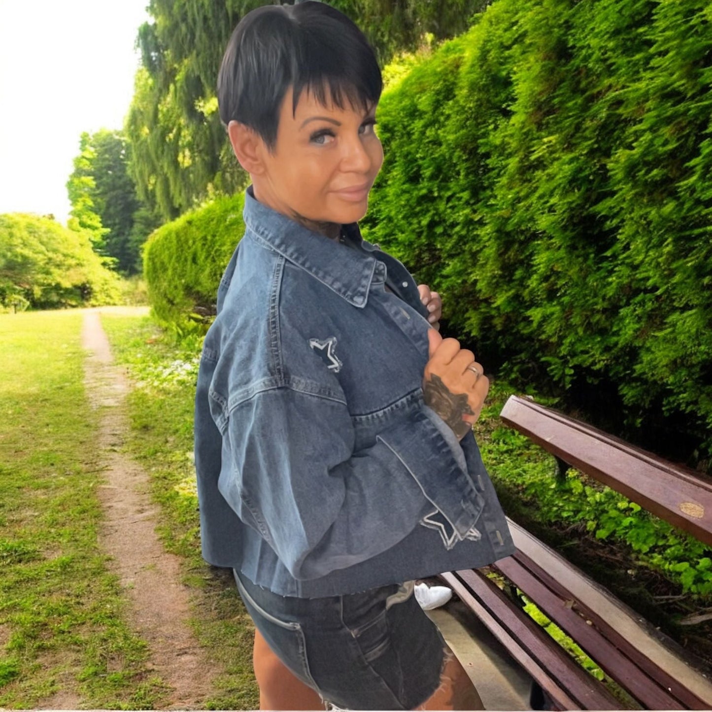 veste jeans etoiles - L'autre mode