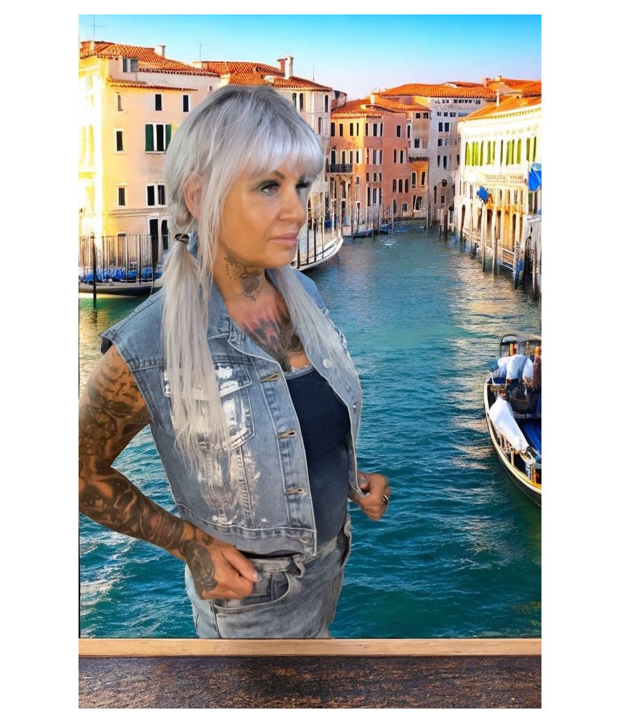 veste jeans sans mache argent trempé