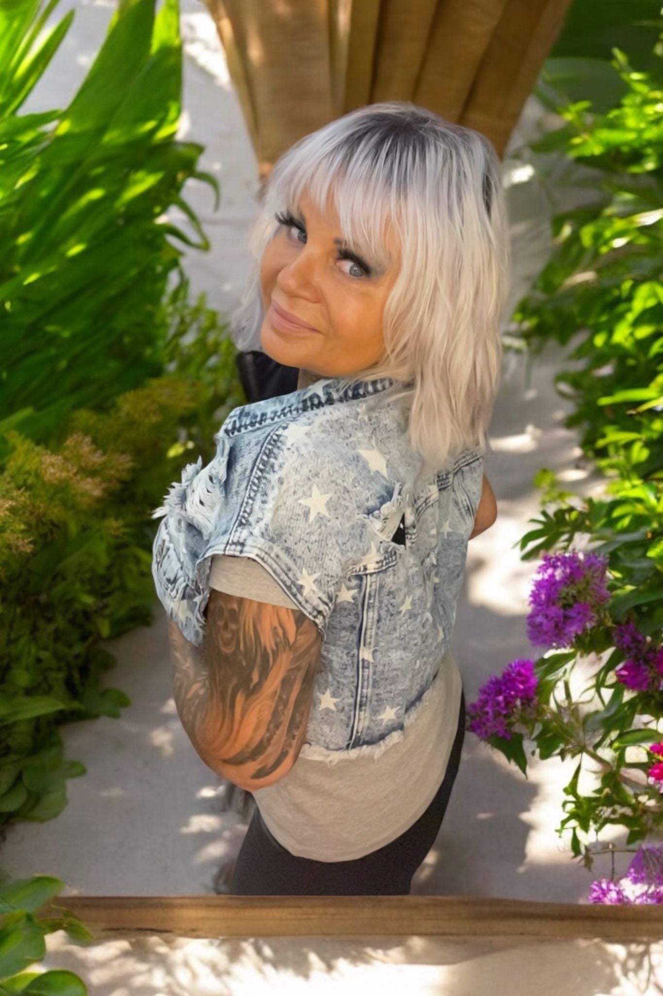 veste jeans sans manches crackers - L'autre mode