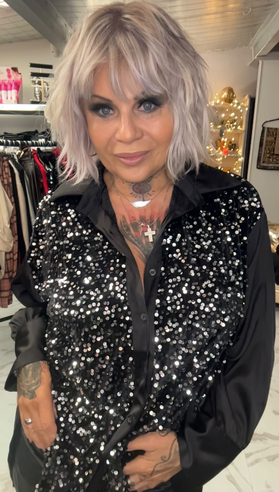 Chemise ultra classe oversize Satiné à sequins