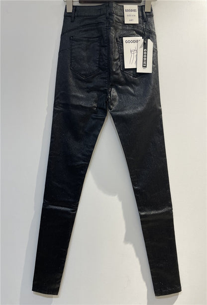 PANTALON SIMILI CUIR SKINNY PUSH UP PAILLETÉ PETITE TAILLE