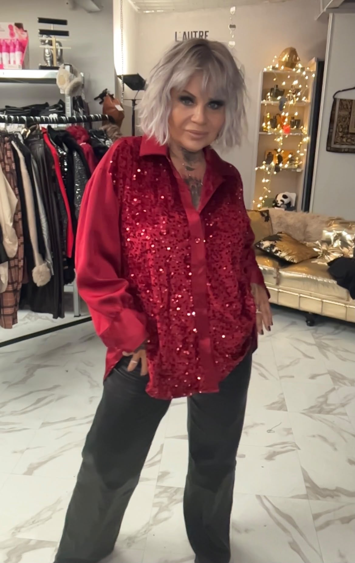 Chemise ultra classe oversize Satiné à sequins