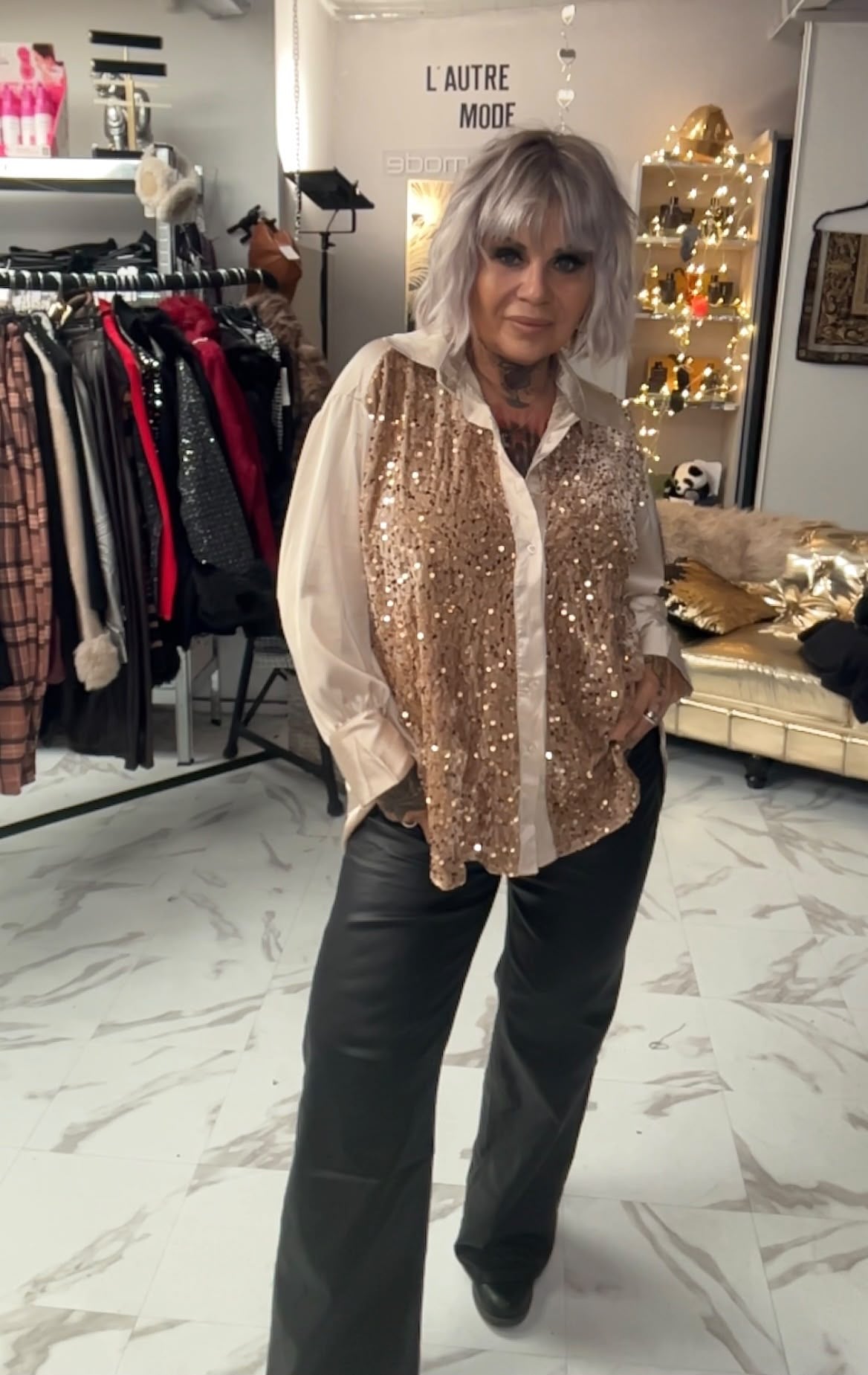 Chemise ultra classe oversize Satiné à sequins