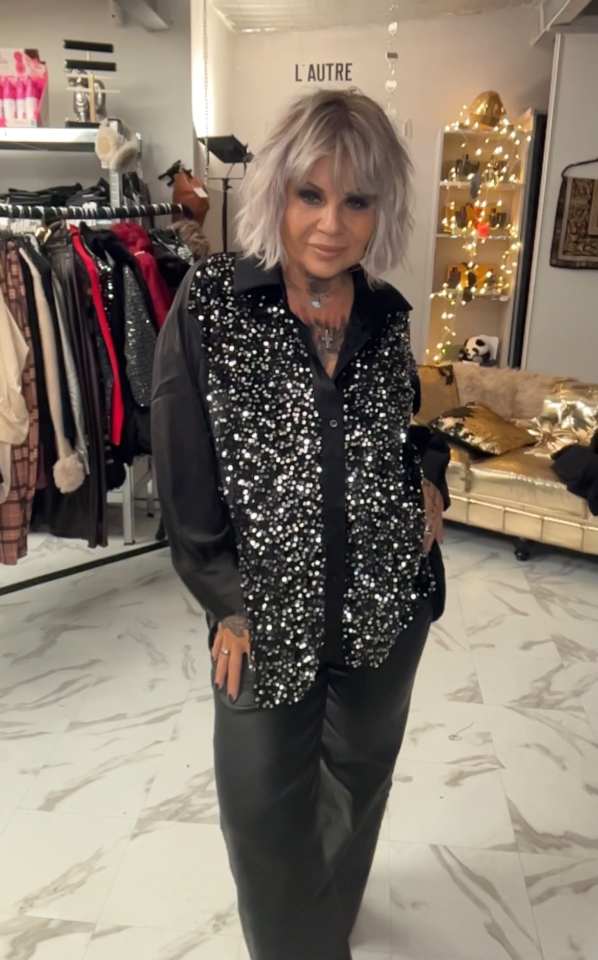 Chemise ultra classe oversize Satiné à sequins