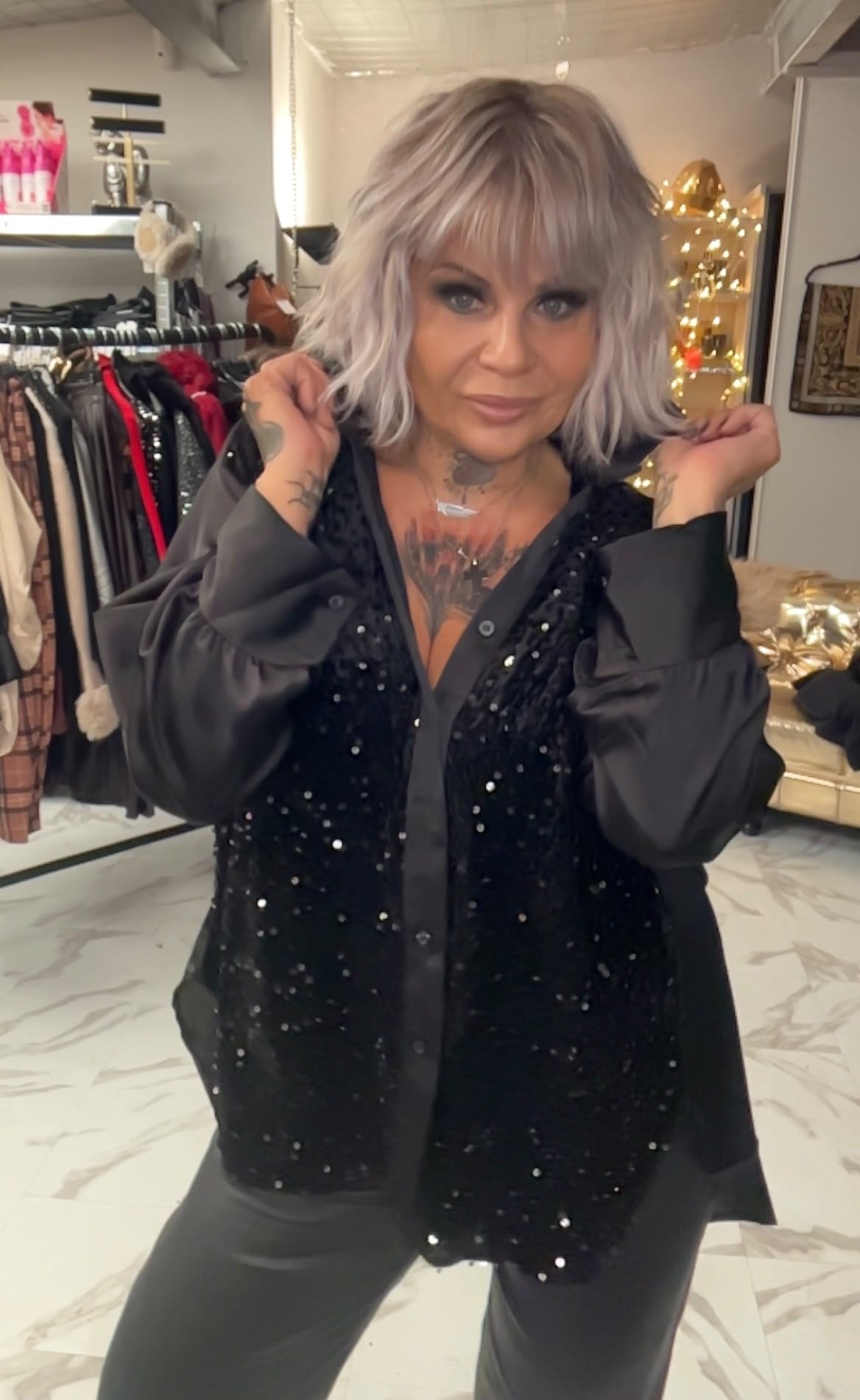 Chemise ultra classe oversize Satiné à sequins