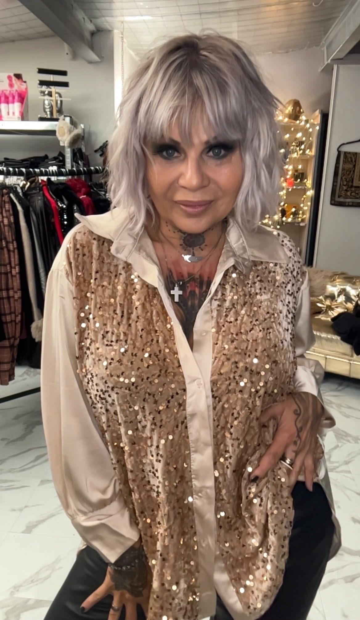 Chemise ultra classe oversize Satiné à sequins