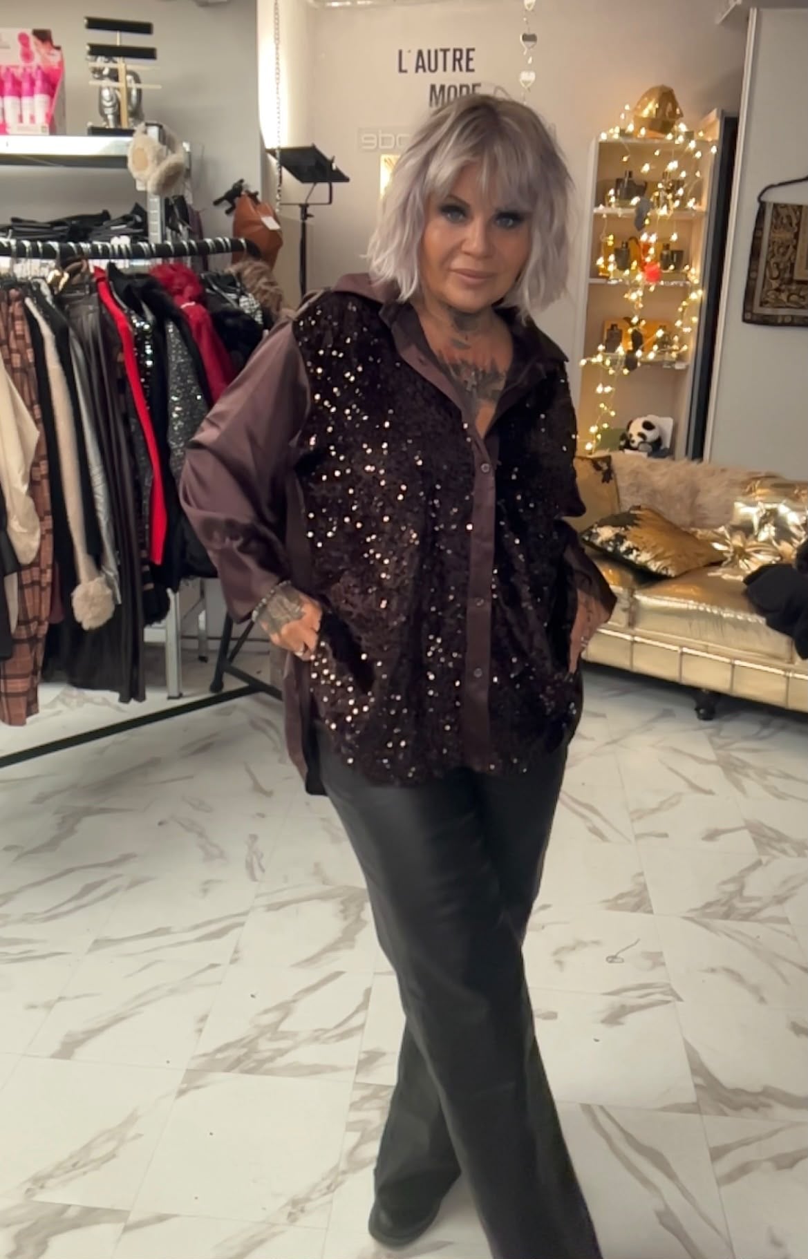 Chemise ultra classe oversize Satiné à sequins