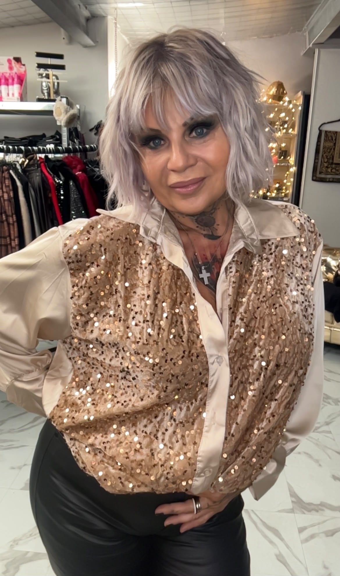 Chemise ultra classe oversize Satiné à sequins