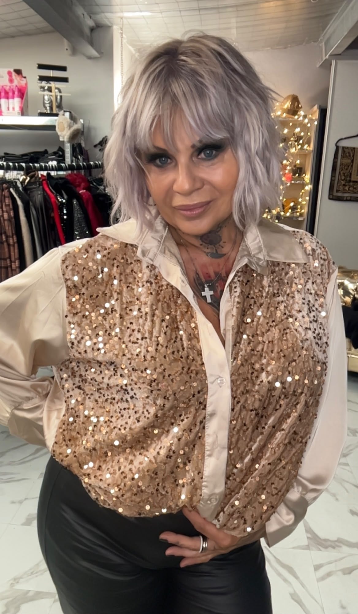 Chemise ultra classe oversize Satiné à sequins