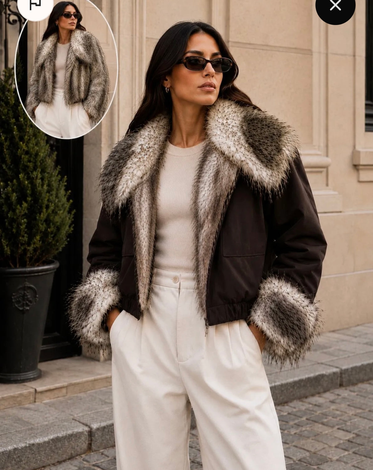Veste Fourrures et Tissu Coupe Vent Réversible et Imperméabl