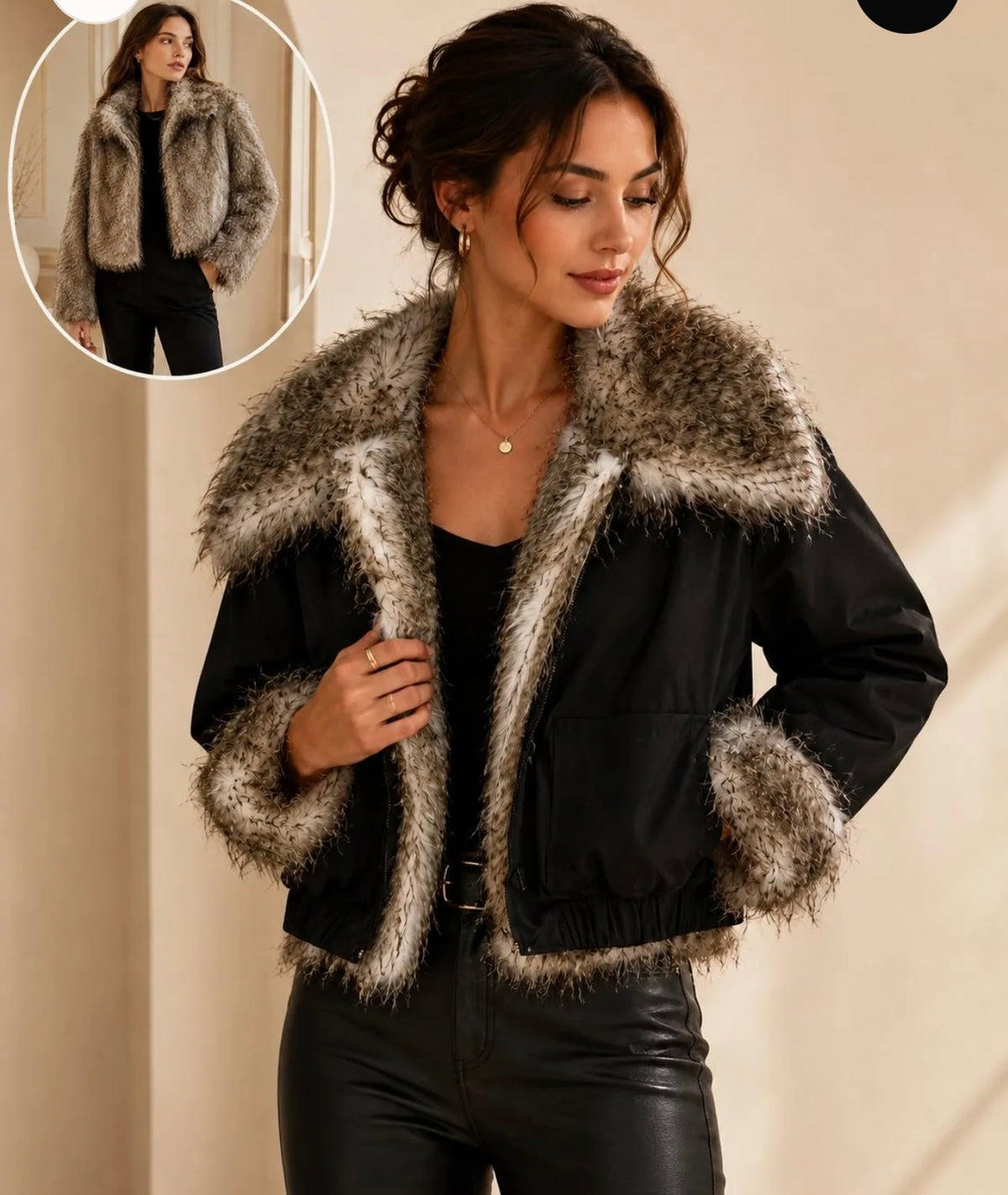 Veste Fourrures et Tissu Coupe Vent Réversible et Imperméabl