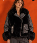 Veste courte scintillante à empiècements en fausse fourrure