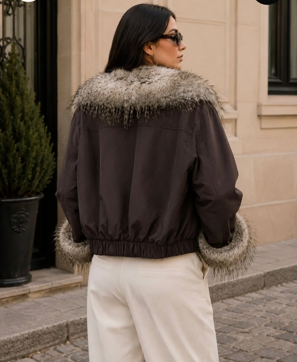 Veste Fourrures et Tissu Coupe Vent Réversible et Imperméabl